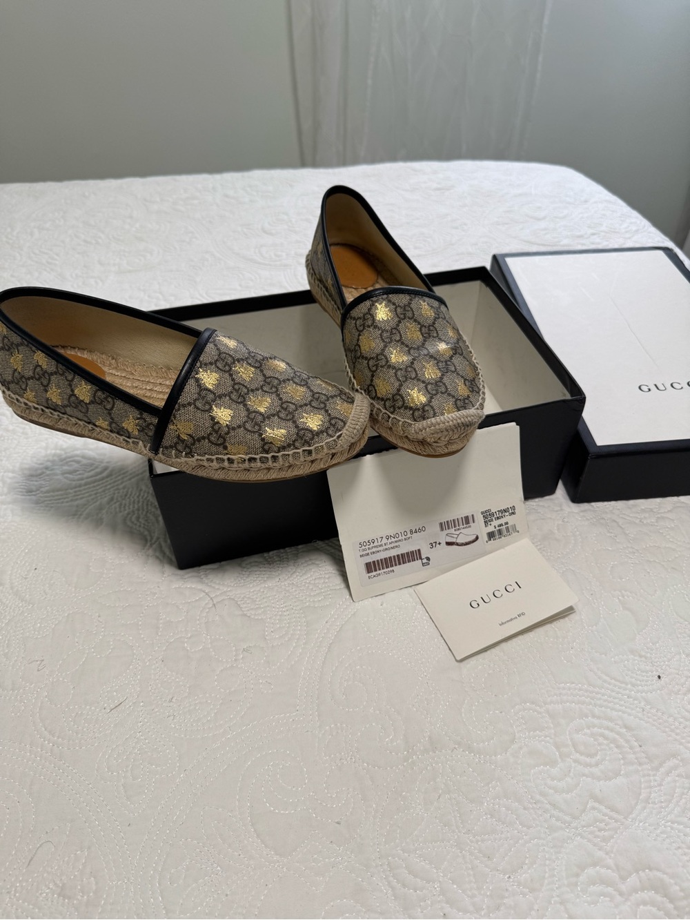 Gucci Beige Canvas Espadrilles with Gold GG Accents